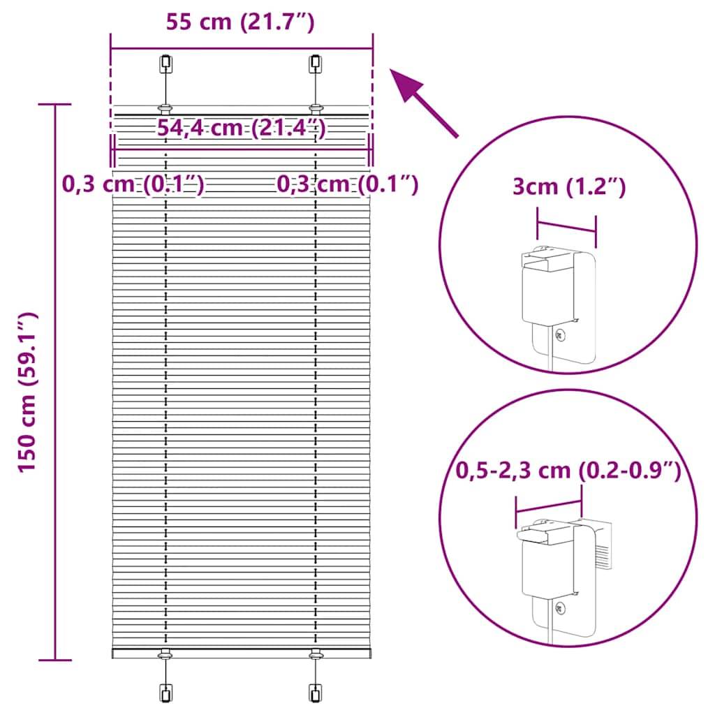 vidaXL Plissee Weiß 55x150 cm Stoffbreite 54,4 cm Polyester