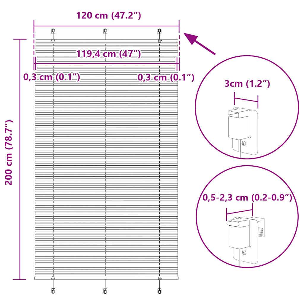 vidaXL Plissee Anthrazit 120x200 cm Stoffbreite 119,4 cm Polyester