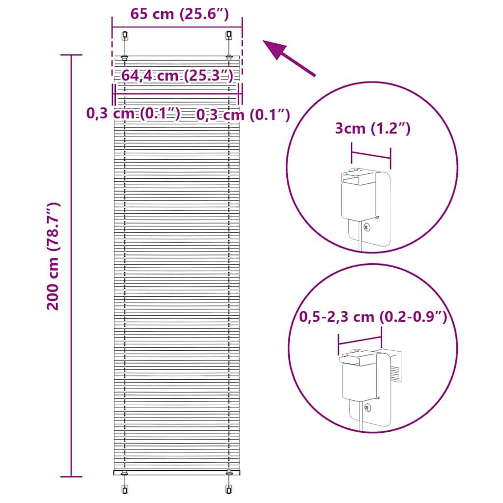 vidaXL Plissee Anthrazit 65x200 cm Stoffbreite 64,4 cm Polyester