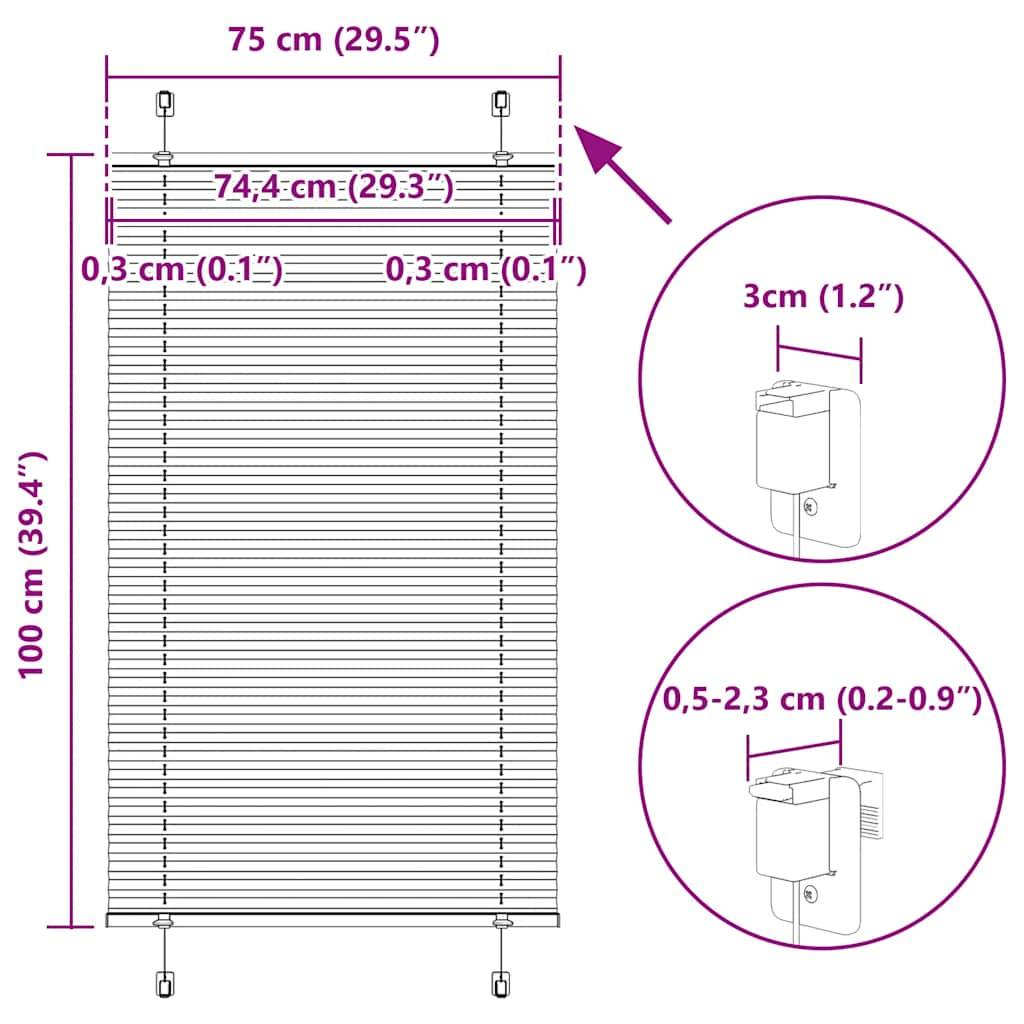 vidaXL Plissee Weiß 75x100 cm Stoffbreite 74,4 cm Polyester