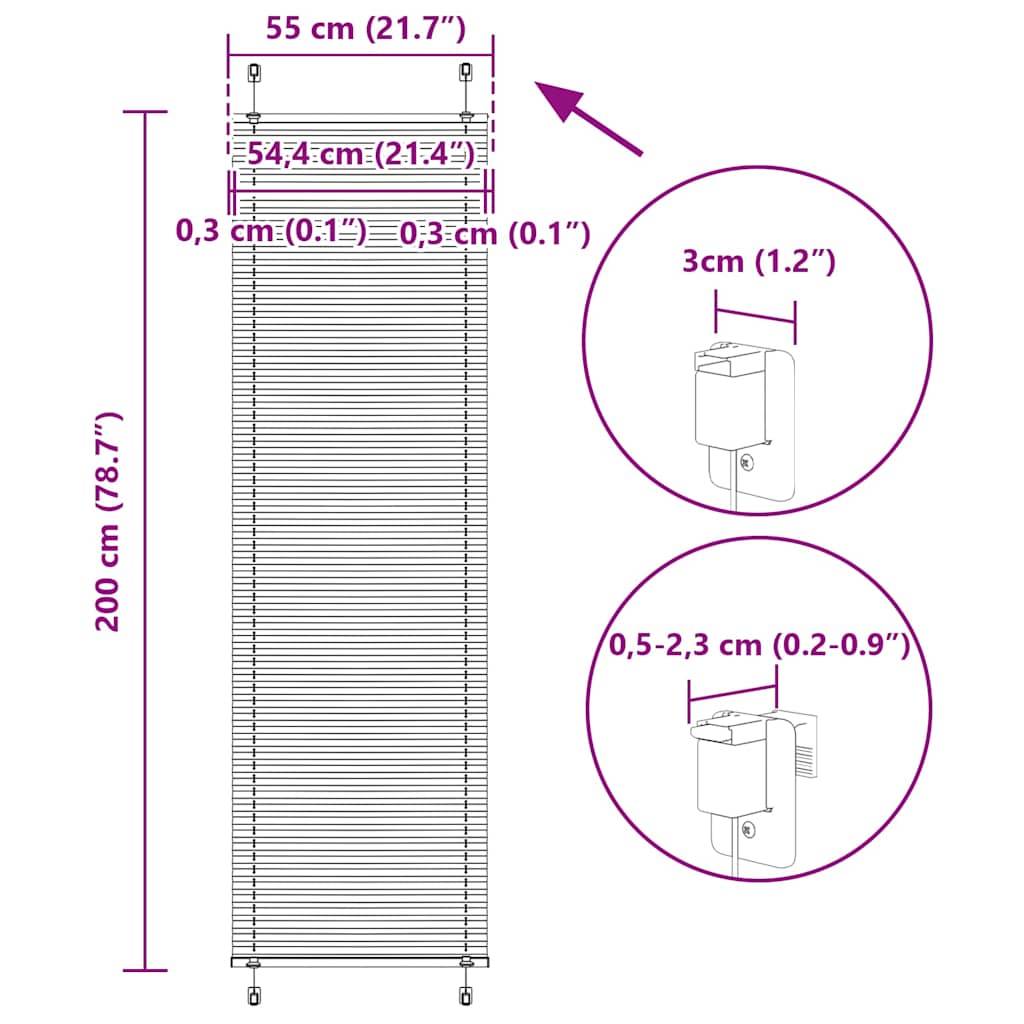 vidaXL Plissee Weiß 55x200 cm Stoffbreite 54,4 cm Polyester