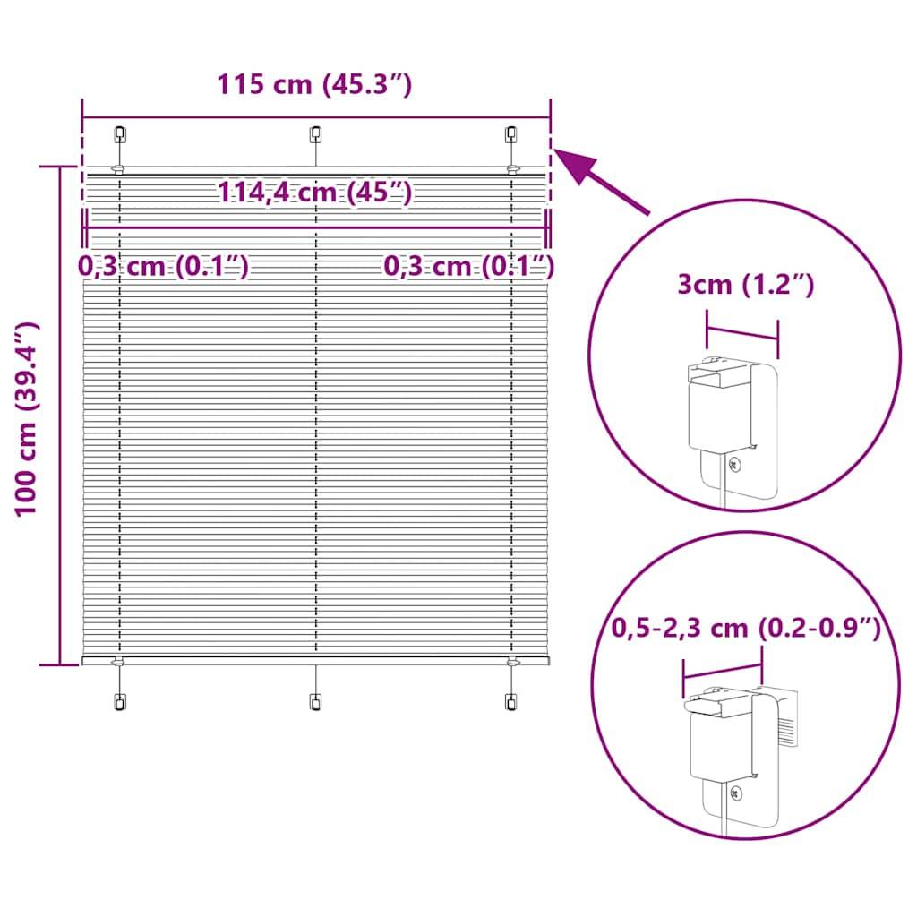 vidaXL Plissee Weiß 115x100 cm Stoffbreite 114,4 cm Polyester