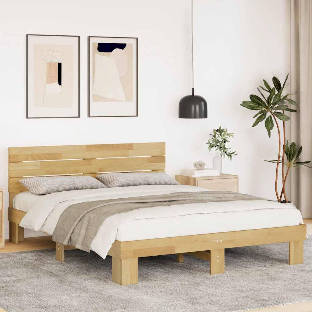 vidaXL Massivholzbett mit Kopfteil ohne Matratze 135x190 cm Eichenholz