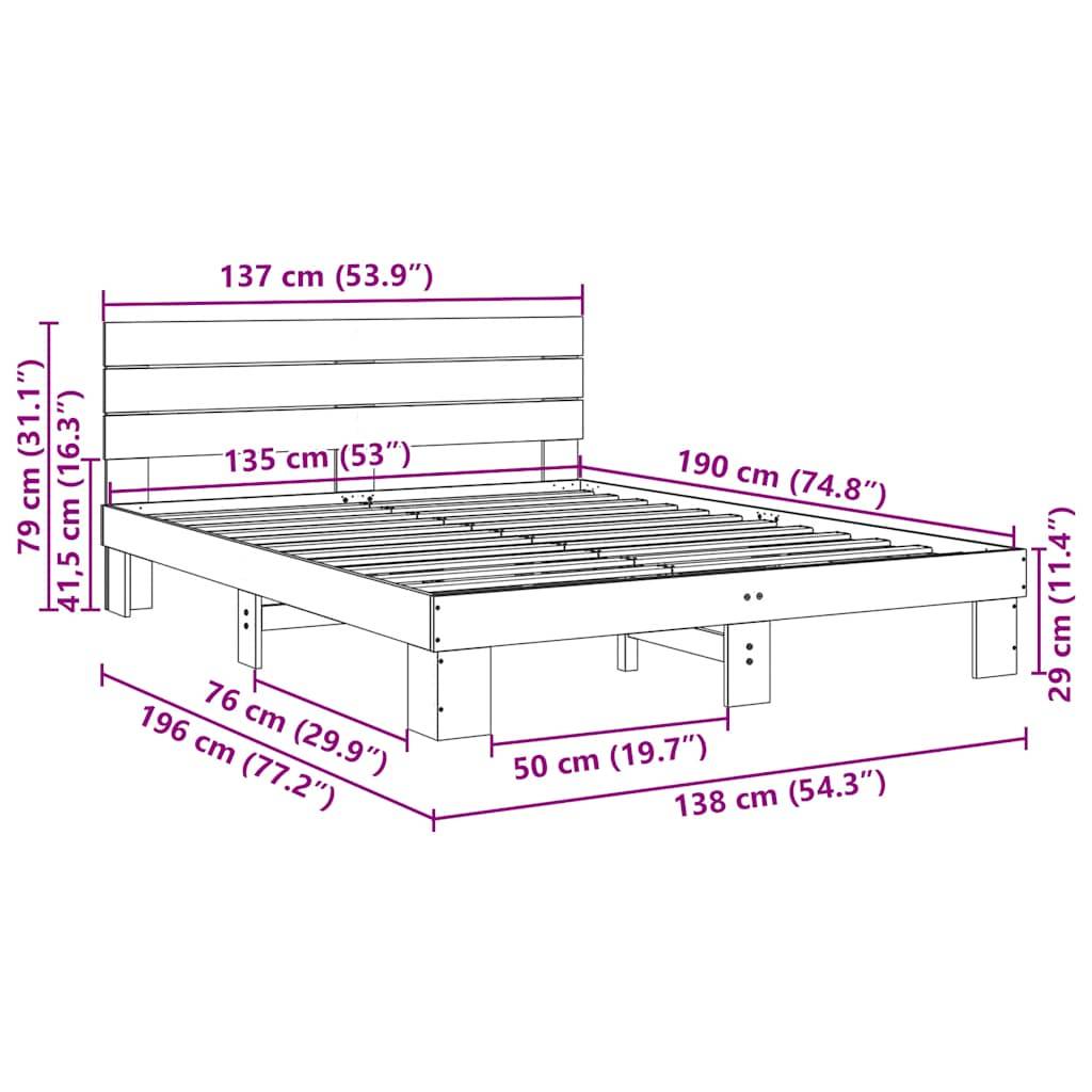 vidaXL Massivholzbett mit Kopfteil ohne Matratze 135x190 cm Eichenholz