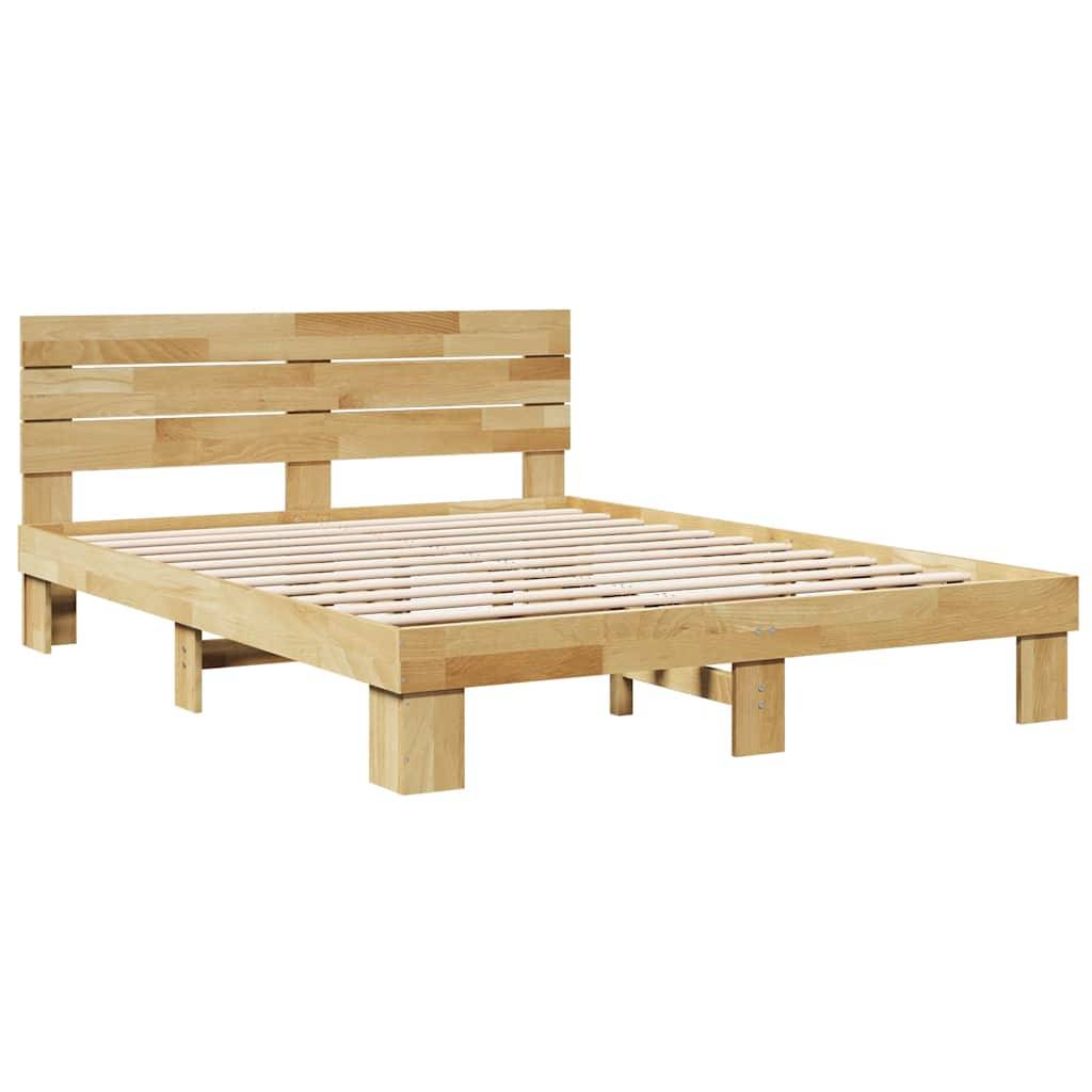 vidaXL Massivholzbett mit Kopfteil ohne Matratze 135x190 cm Eichenholz