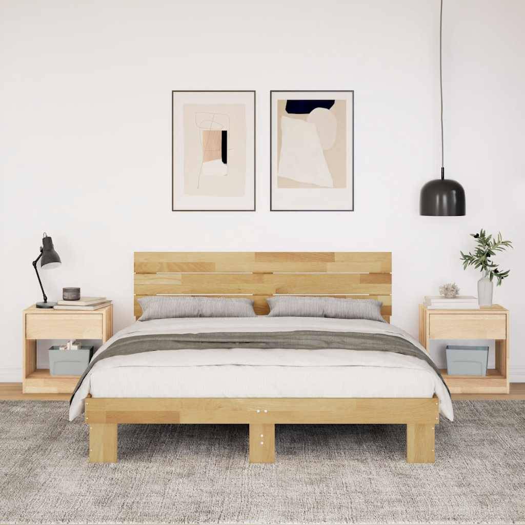 vidaXL Massivholzbett mit Kopfteil ohne Matratze 135x190 cm Eichenholz