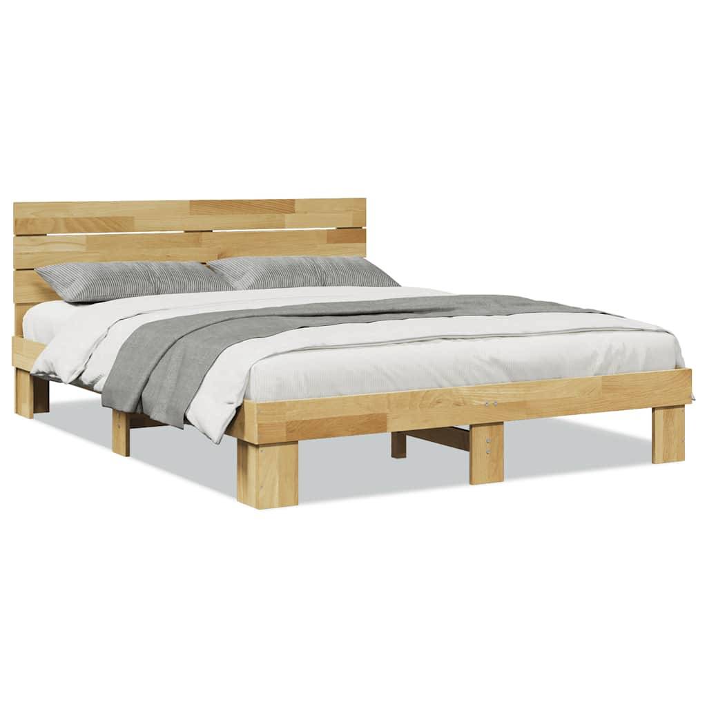 vidaXL Massivholzbett mit Kopfteil ohne Matratze 135x190 cm Eichenholz