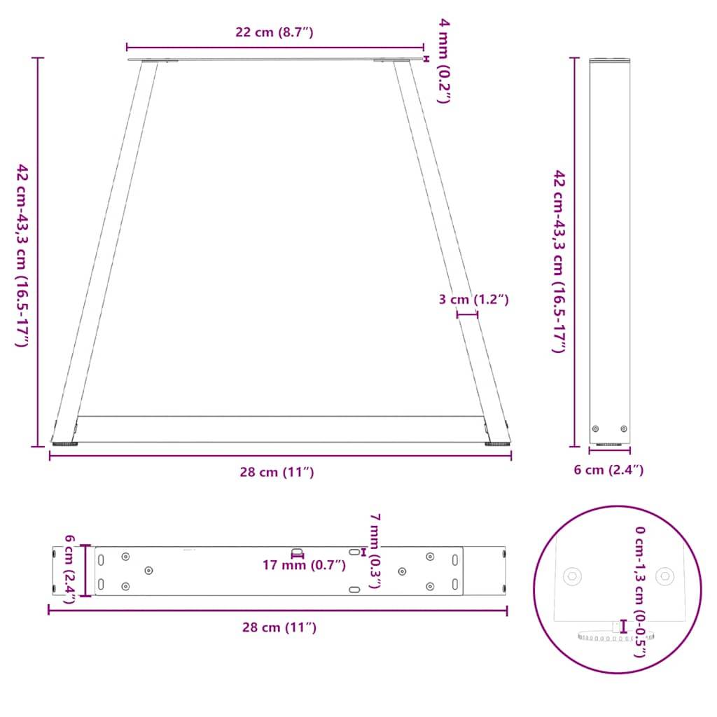 vidaXL Couchtischbeine V-Form 2 Stück Weiß 28x(42-43,3) cm Stahl