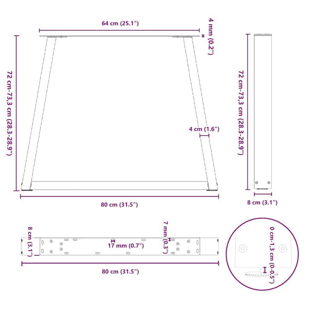 vidaXL Esstisch Beine V-Form 3 Stück Schwarz 80x(72-73,3) cm Stahl