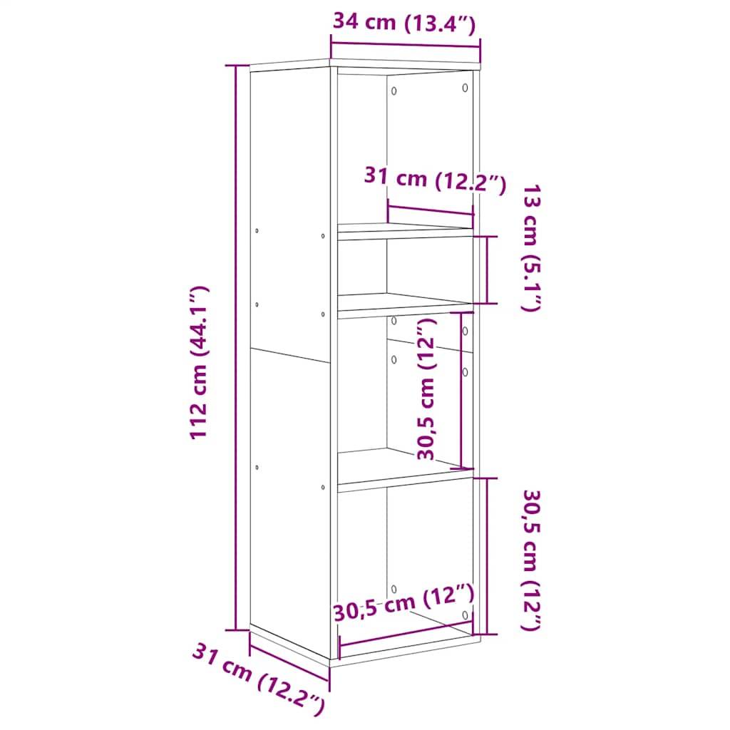 vidaXL Bücherregal Schwarz 34x31x112 cm Holzwerkstoff