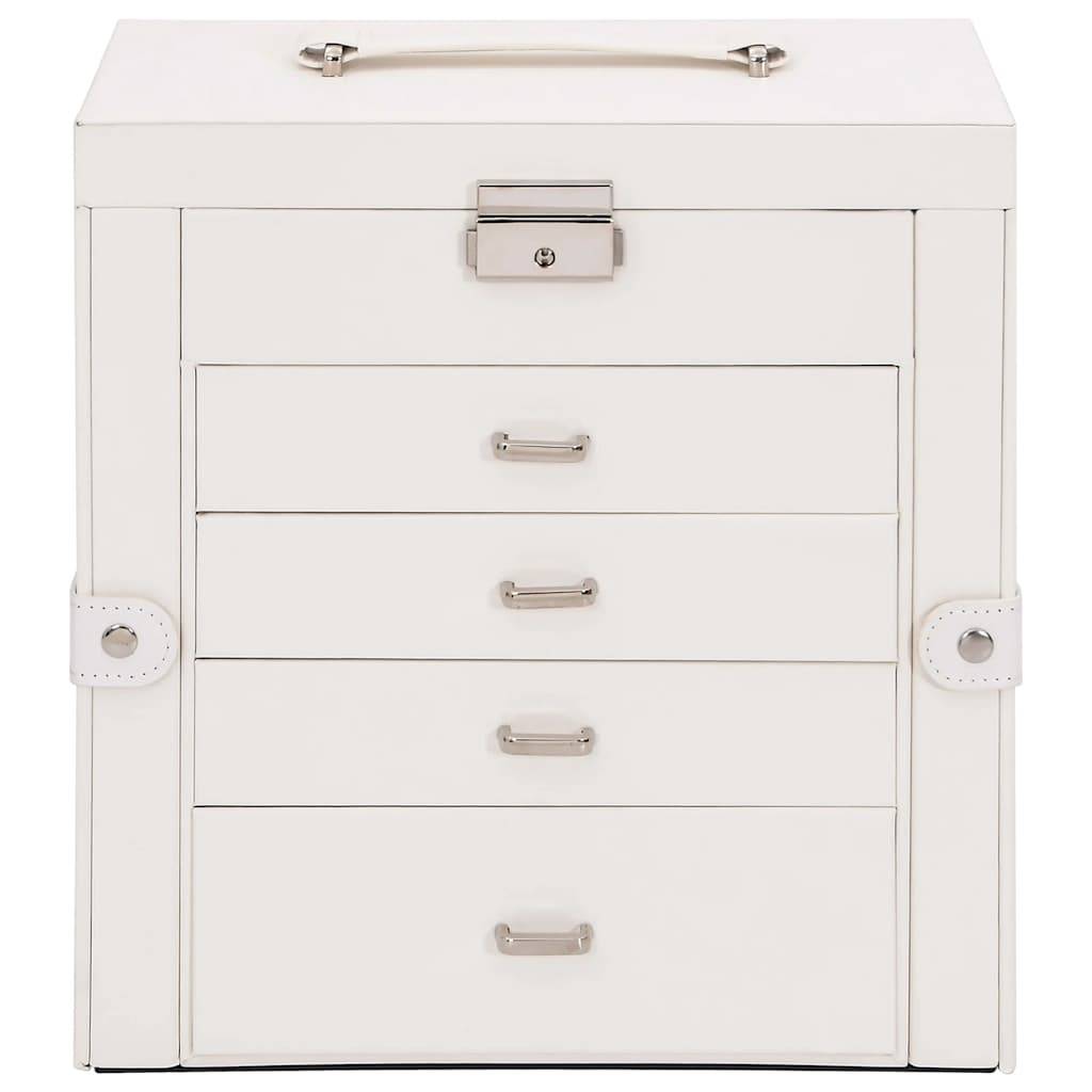 vidaXL Schmuckkästchen 5-Schichten mit Spiegel Abschließbar Weiß