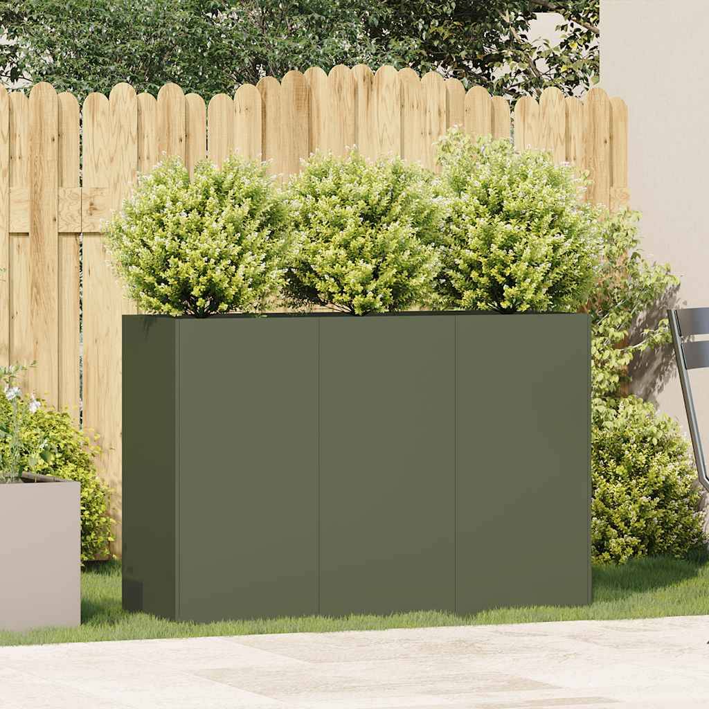 vidaXL Pflanzkübel Olivgrün 120x40x80 cm Kaltgewalzter Stahl