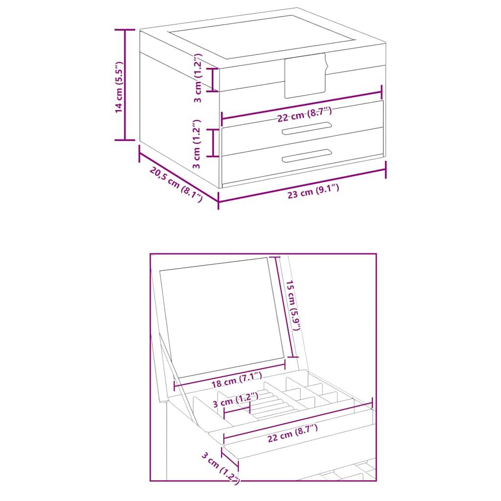 vidaXL Schmuckkästchen 3-Schicht Weiß 23x20,5x14 cm