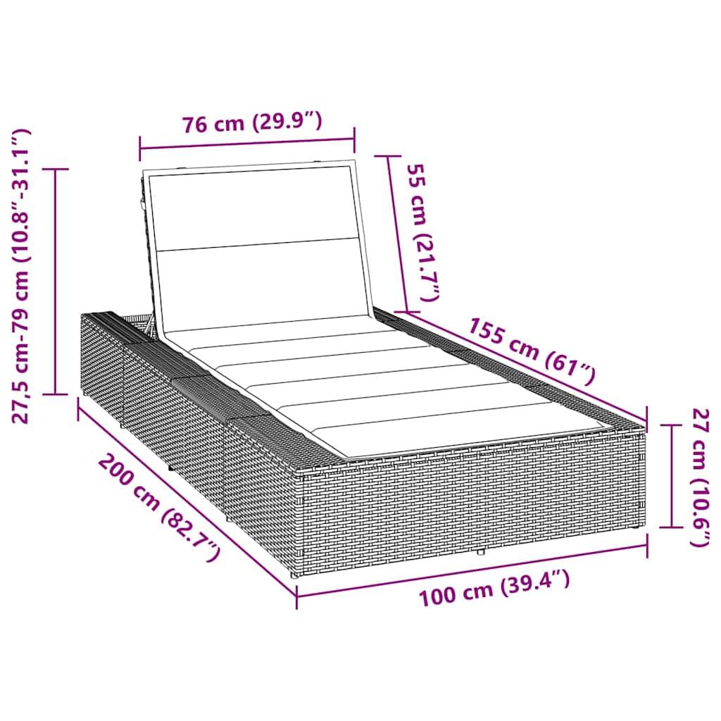 vidaXL Sonnenliege mit schwebender Auflage Braun Poly Rattan