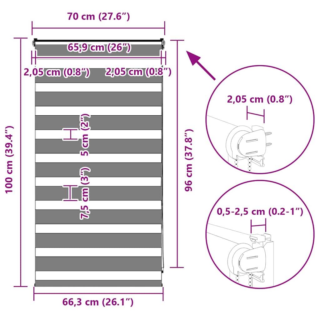 vidaXL Zebrarollo Hellgrau 70x100 cm Stoffbreite 65,9 cm Polyester