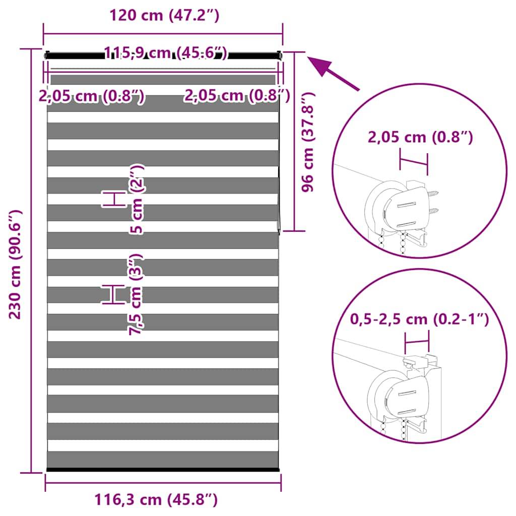 vidaXL Zebrarollo Dunkelgrau 120x230 cm Stoffbreite 115,9 cm Polyester