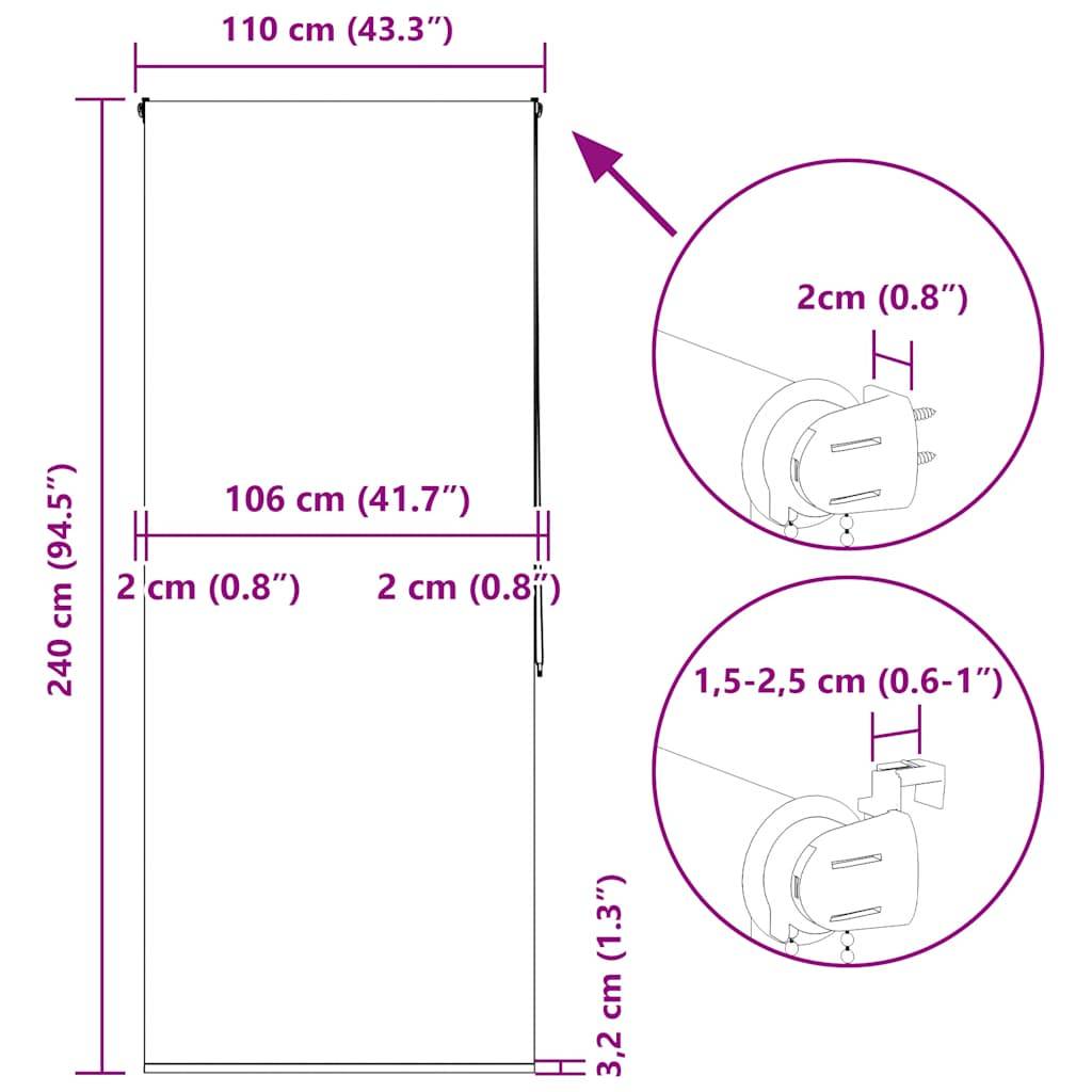 vidaXL Duschrollo 110x240 cm Stoffbreite 106 cm