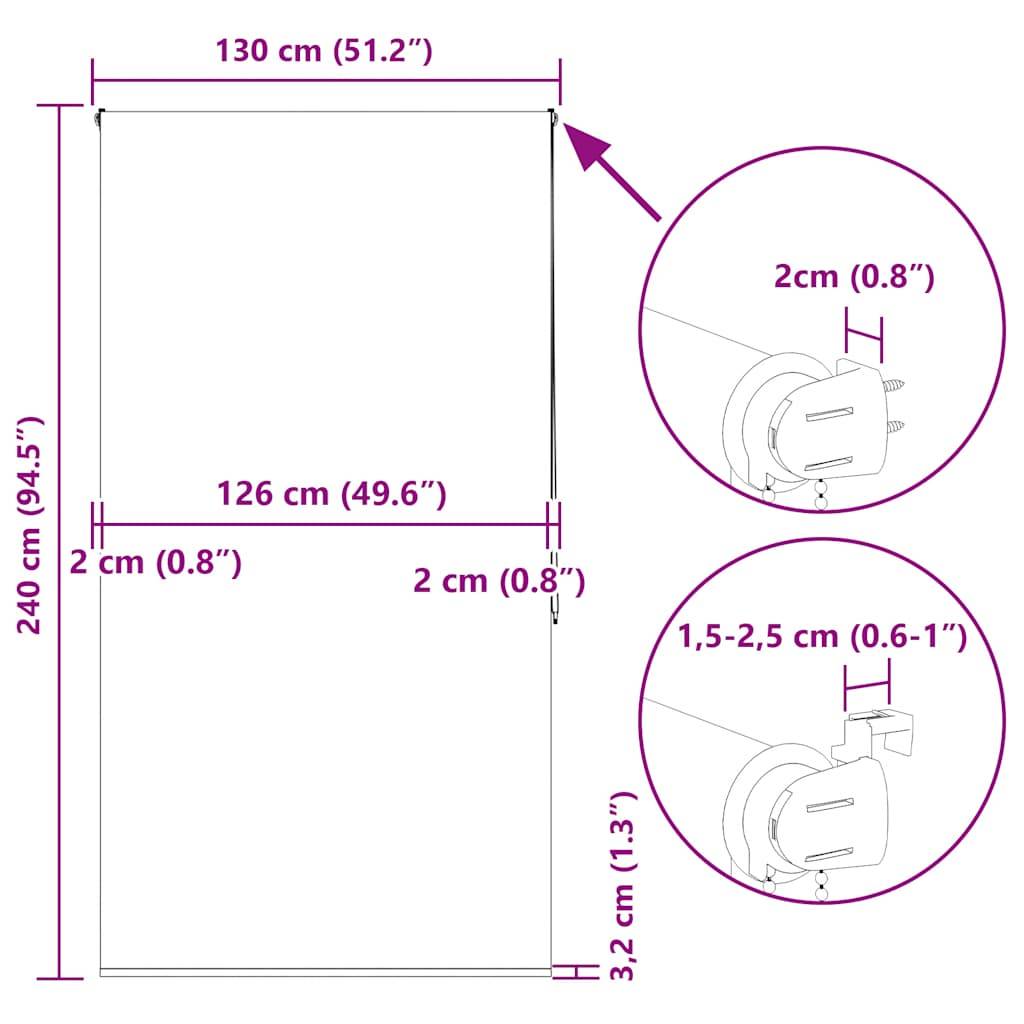 vidaXL Duschrollo 130x240 cm Stoffbreite 126 cm