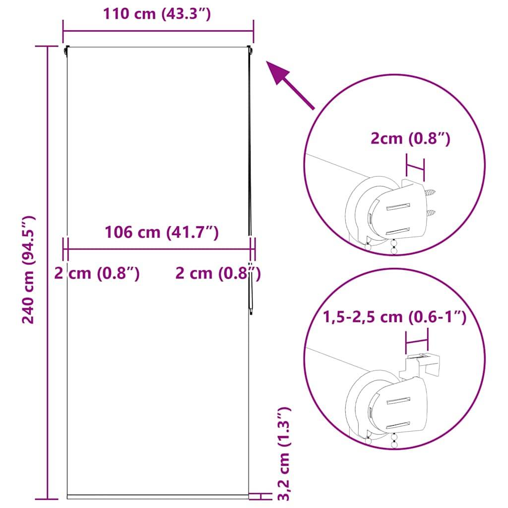 vidaXL Duschrollo 110x240 cm Stoffbreite 106 cm
