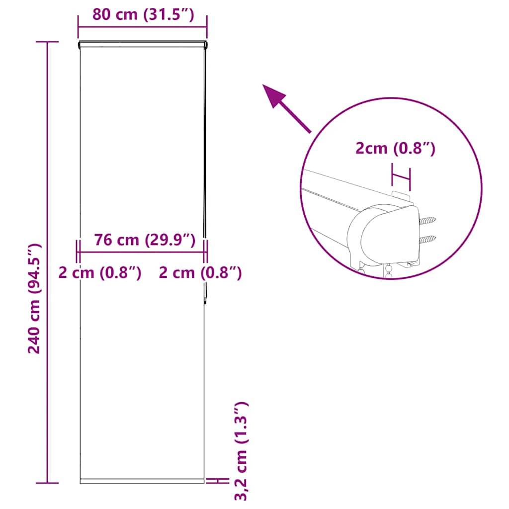vidaXL Duschrollo mit Kassette 80x240 cm Stoffbreite 76 cm