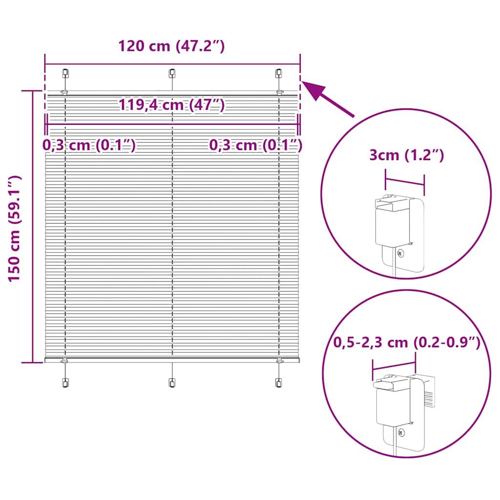vidaXL Plissee Creme 120x150 cm Stoffbreite 119,4 cm Polyester
