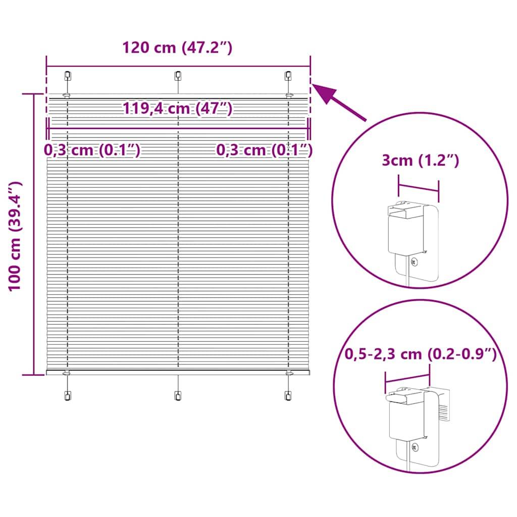vidaXL Plissee Creme 120x100 cm Stoffbreite 119,4 cm Polyester