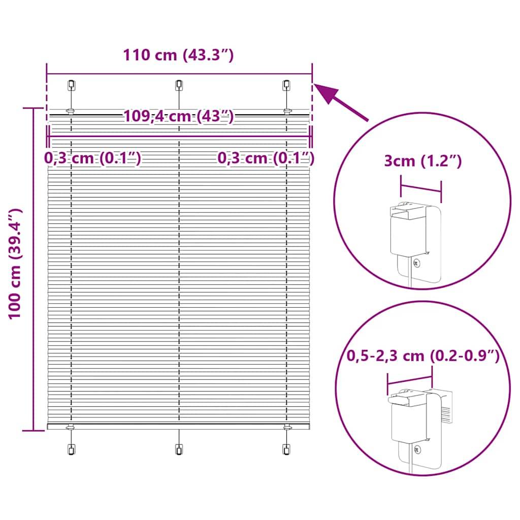 vidaXL Plissee Hellgrau 110x100 cm Stoffbreite 109,4 cm Polyester