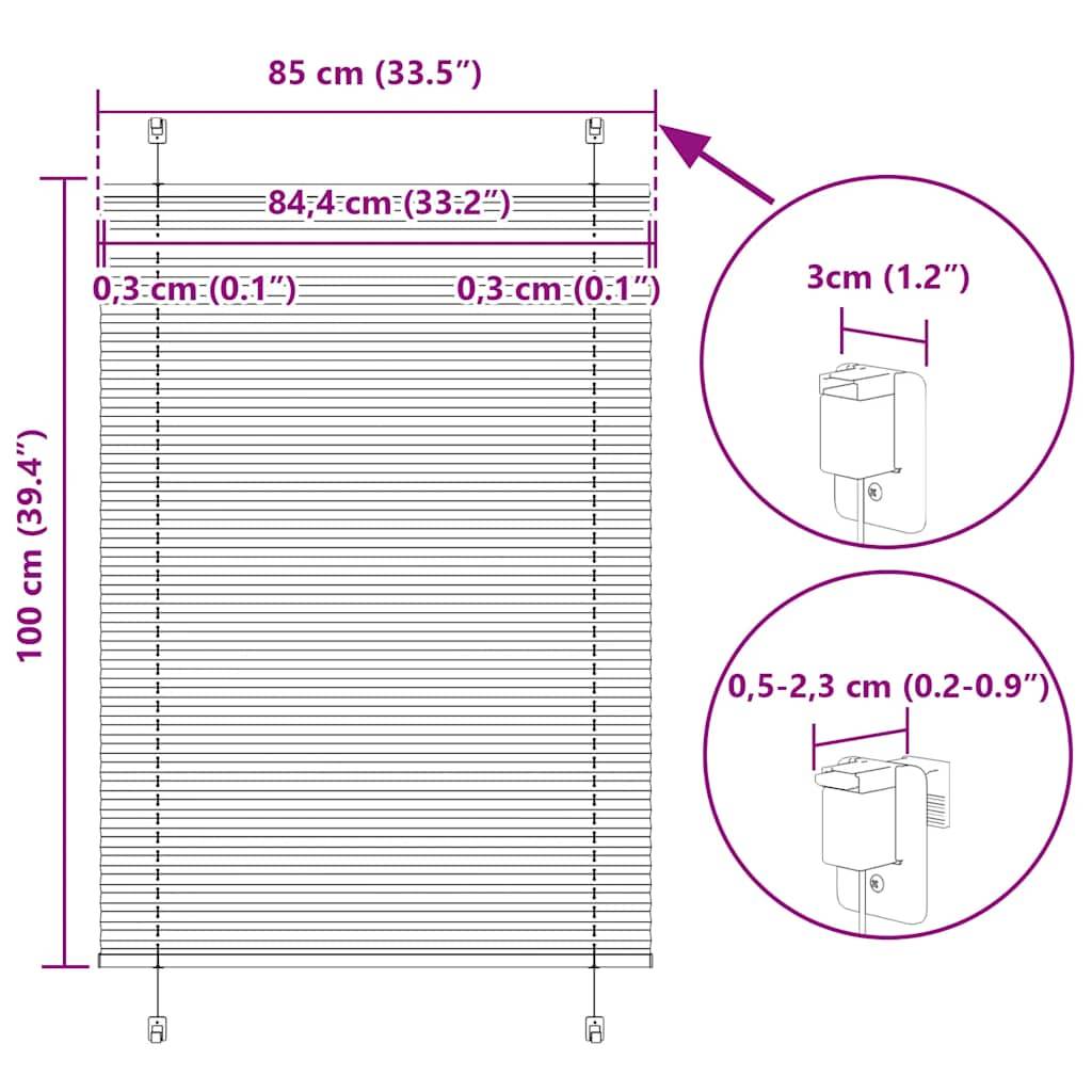 vidaXL Plissee Weiß 85x100 cm Stoffbreite 84,4 cm Polyester