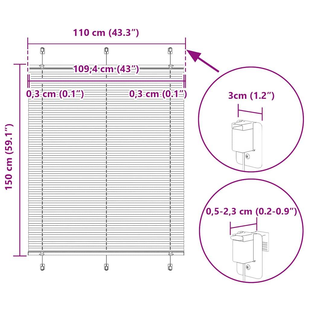 vidaXL Plissee Weiß 110x150 cm Stoffbreite 109,4 cm Polyester
