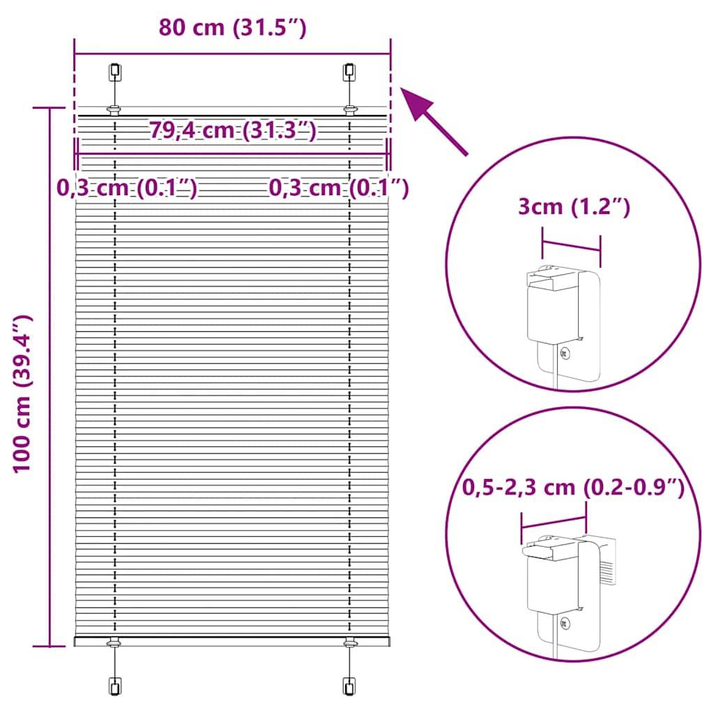 vidaXL Plissee Schwarz 80x100 cm Stoffbreite 79,4 cm Polyester