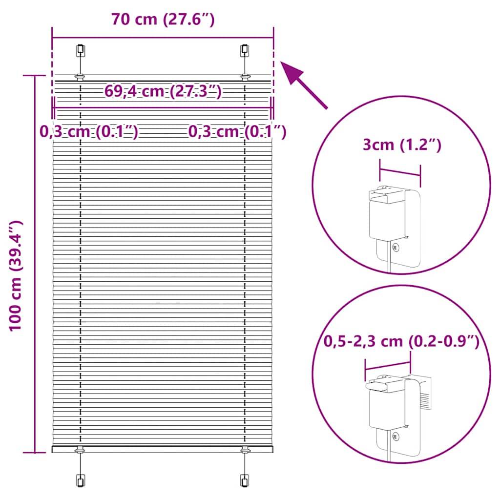 vidaXL Plissee Hellgrau 70x100 cm Stoffbreite 69,4 cm Polyester