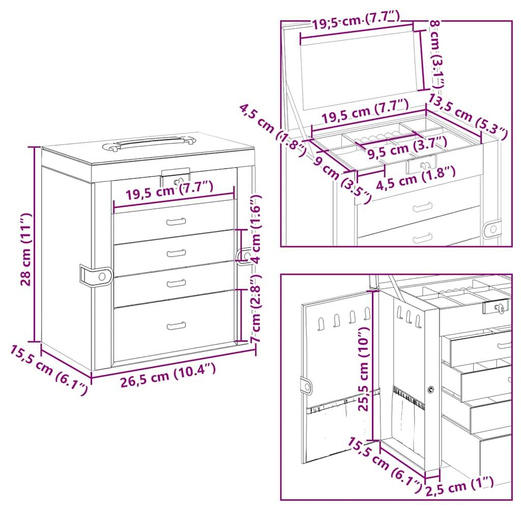 vidaXL Schmuckkästchen 5-Schichten mit Spiegel Abschließbar Schwarz