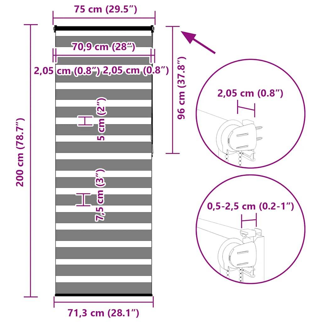 vidaXL Zebrarollo Braun 75x200 cm Stoffbreite 70,9 cm Polyester