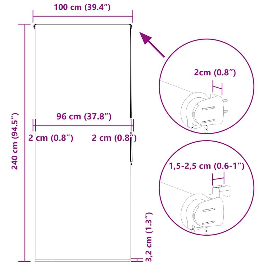 vidaXL Duschrollo 100x240 cm Stoffbreite 96 cm