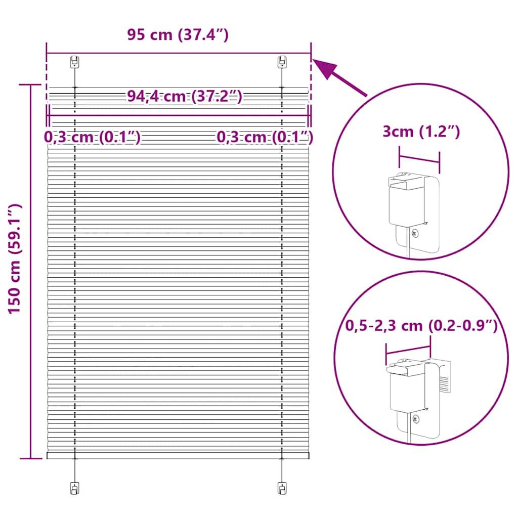 vidaXL Plissee Weiß 95x150 cm Stoffbreite 94,4 cm Polyester
