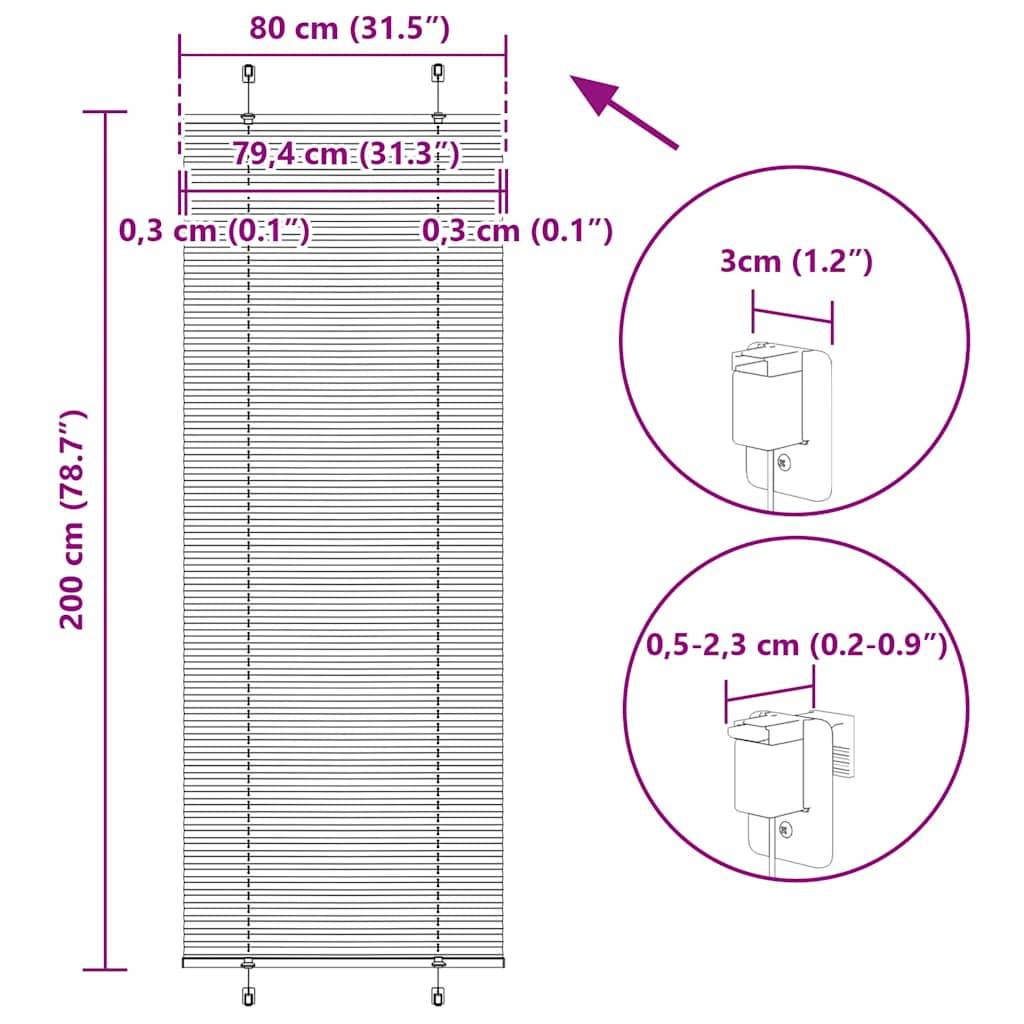vidaXL Plissee Anthrazit 80x200 cm Stoffbreite 79,4 cm Polyester