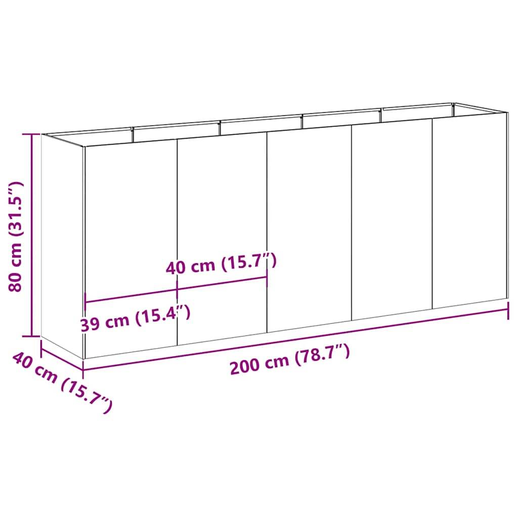 vidaXL Pflanzkübel Anthrazit 200x40x80 cm Kaltgewalzter Stahl