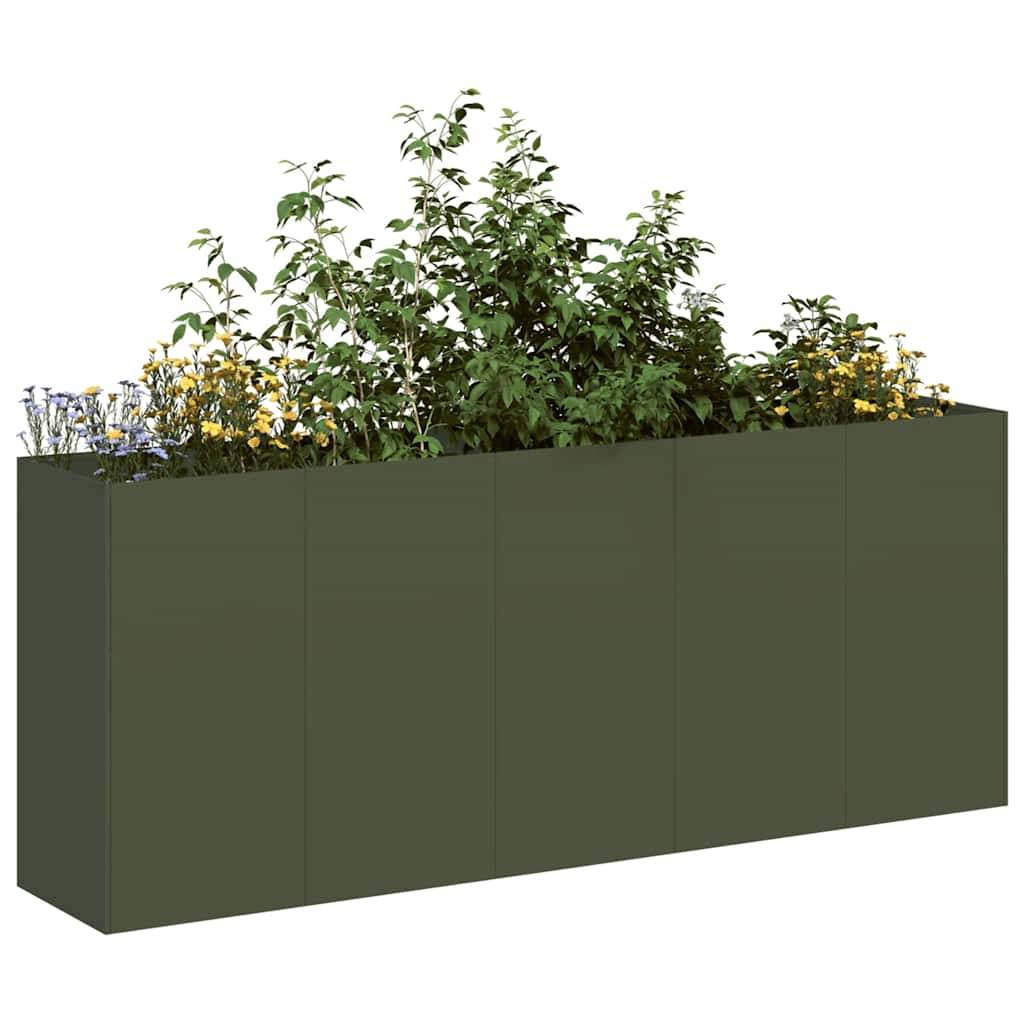vidaXL Pflanzkübel Olivgrün 200x40x80 cm Kaltgewalzter Stahl