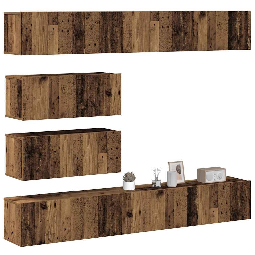 vidaXL 6-tlg. TV-Schrank-Set Wandmontage Altholz-Optik Holzwerkstoff