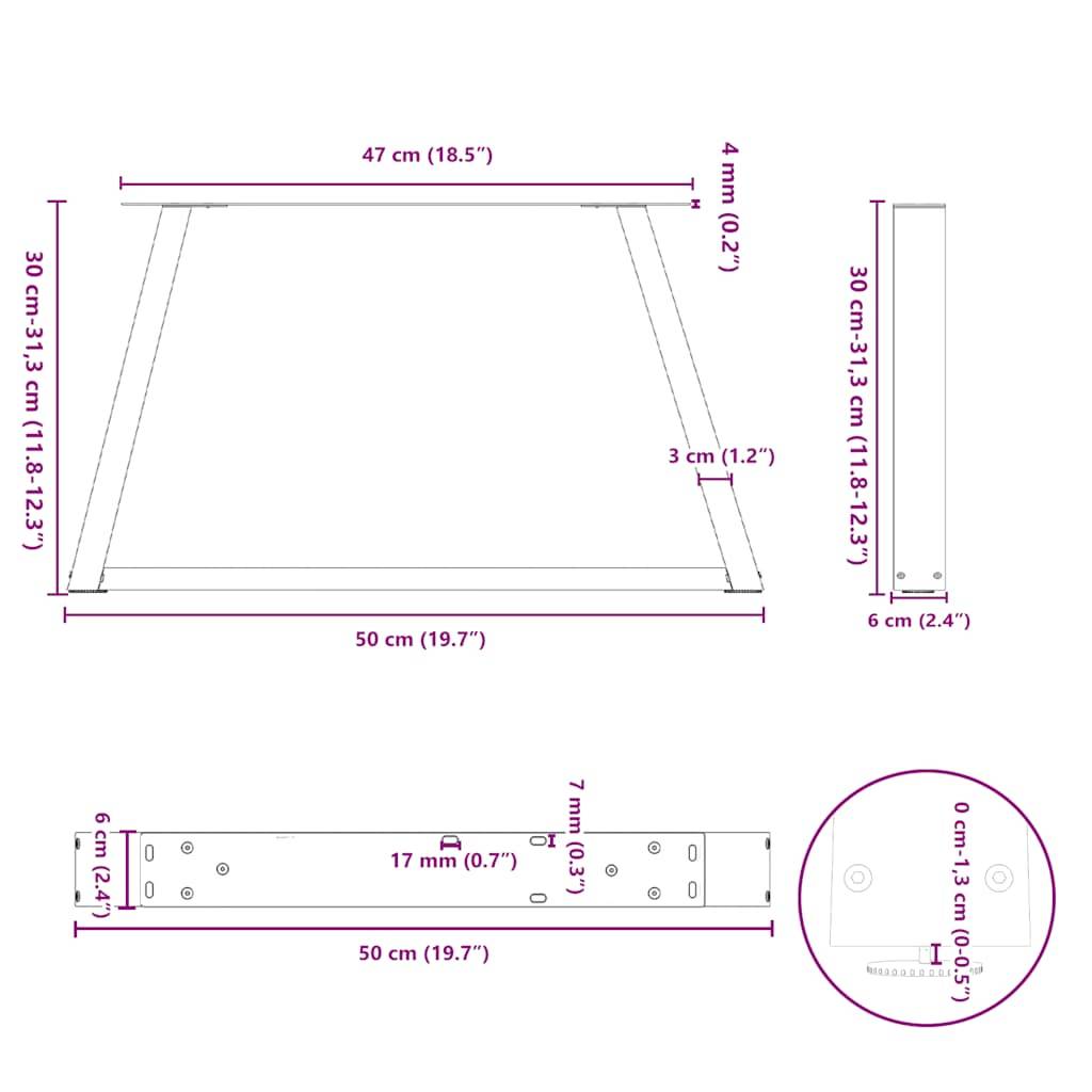 vidaXL Couchtischbeine V-Form 2 Stück Naturstahl 50x(30-31,3) cm Stahl