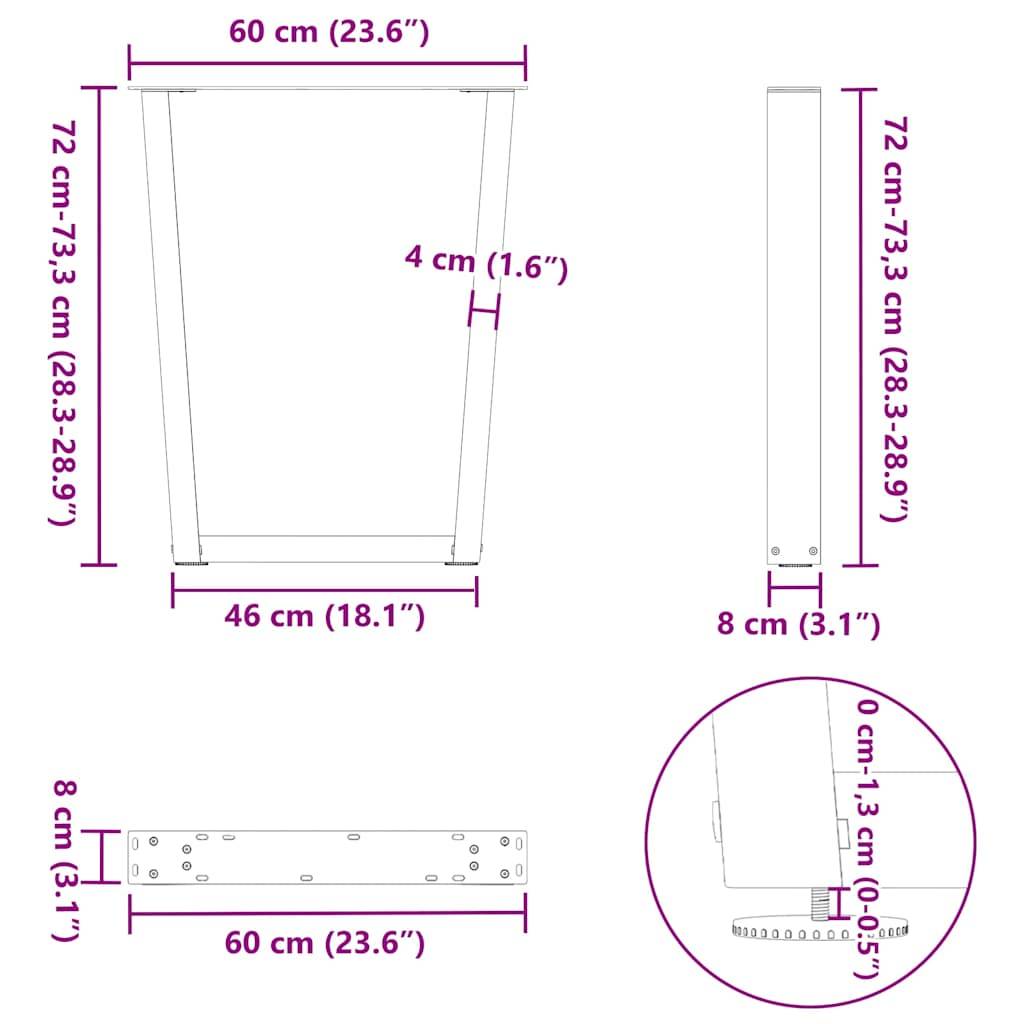 vidaXL Esstisch Beine V-Form 2 Stück Schwarz 60x(72-73,3) cm Stahl