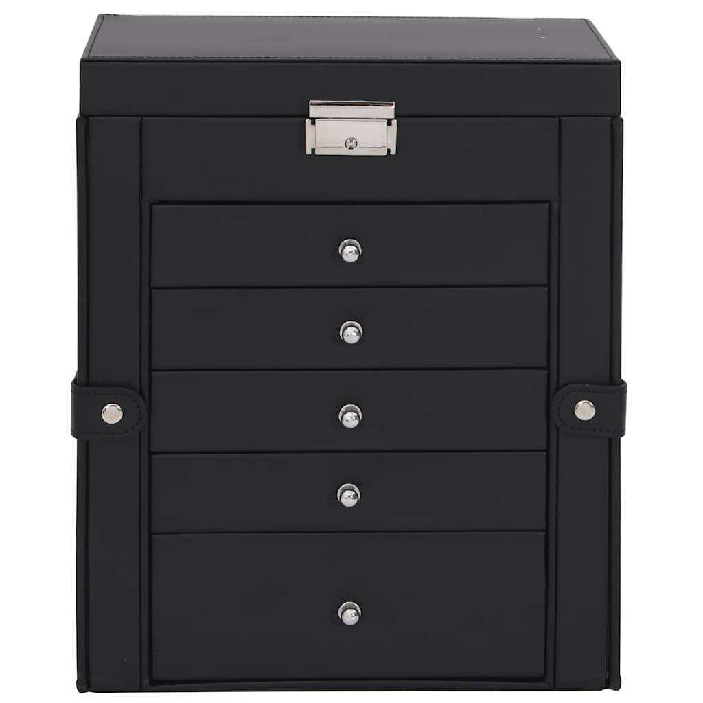 vidaXL Schmuckkästchen 6-Schichten mit Spiegel Abschließbar Schwarz