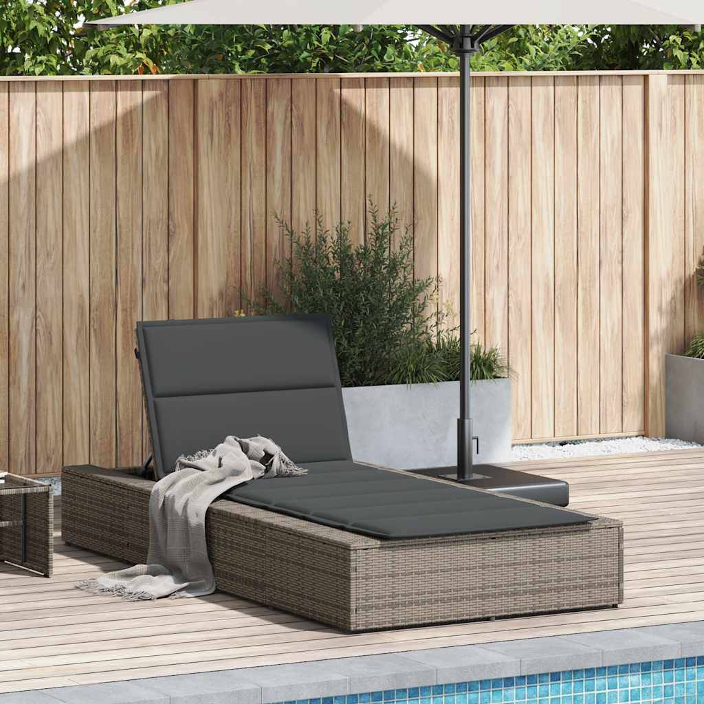 vidaXL Sonnenliege mit schwebender Auflage Grau Poly Rattan
