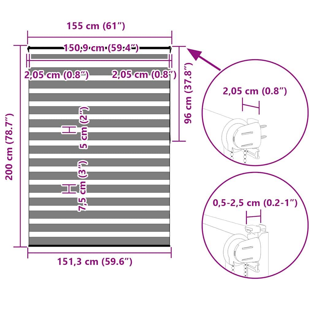 vidaXL Zebrarollo Weiß 155x200 cm Stoffbreite 150,9 cm Polyester