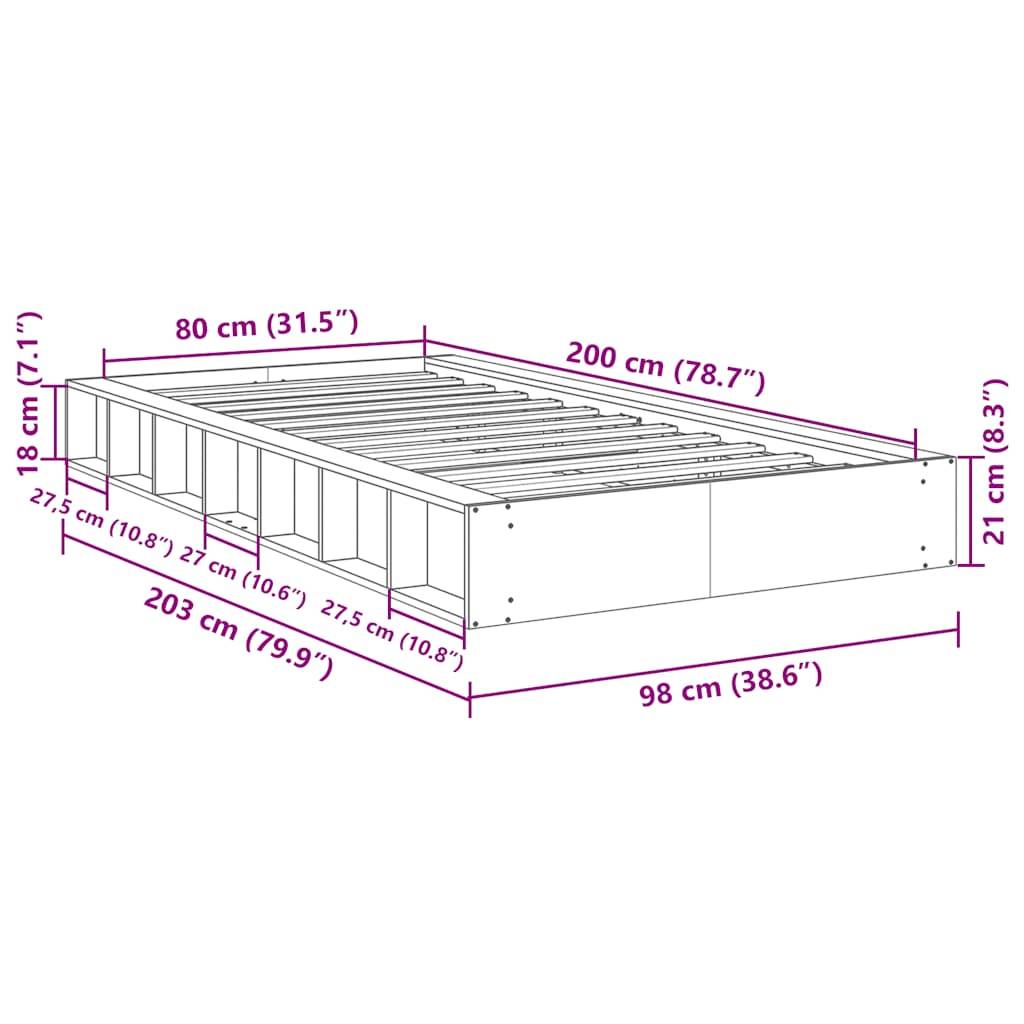 vidaXL Massivholzbett ohne Matratze 80x200 cm Eichenholz