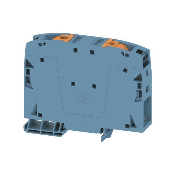 Ein industrieller graubeiger Anschlussblock, von der Seite betrachtet, zeigt Verbindungspunkte und Befestigungsmechanismus.