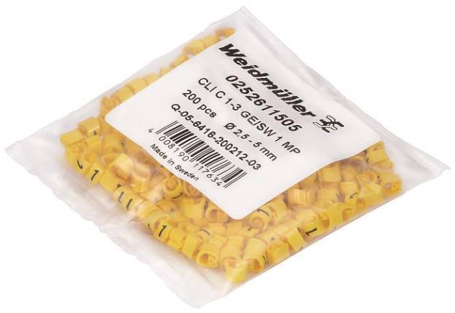 Weidmüller CLI C 1-3 GE/SW 7 MP Leiter- markierer 3x4,2mm PVC GE 0252611523 (Inhalt 200 Stück)