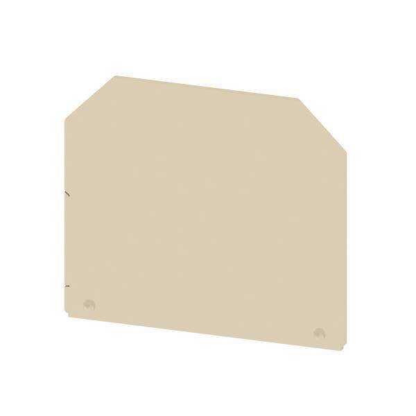 Ein beige, fünfseitiges Panel mit gezackten Kanten, möglicherweise eine Komponente oder Trennwand, dargestellt vor einem schlichten weißen Hintergrund.