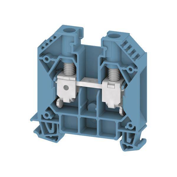 Ein blaues elektrisches Anschlussblock mit zwei Anschlussplätzen.