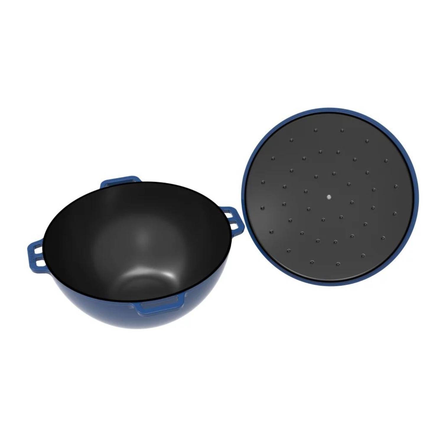 Kasan ROBARI Wok ASIA 12 Liter mit Deckel aus Gusseisen emailliert blau